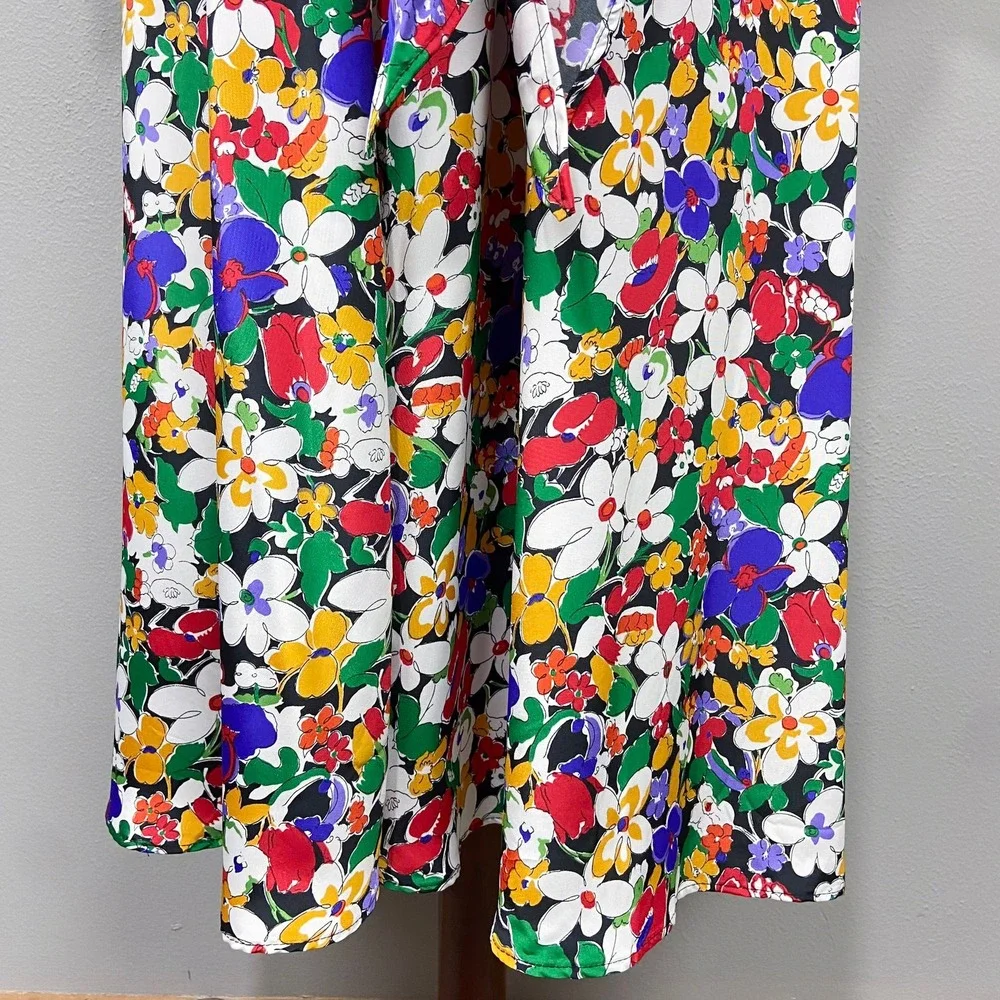 Vintage Cos Cob Floral Dress Size L Colorful Flowers Tie Waist Retro 2 Piece Set